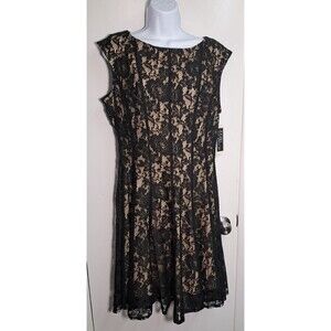New Julian Taylor Womens Dress Size 14 Black Nude Floral Lace Overlay Sleeveless